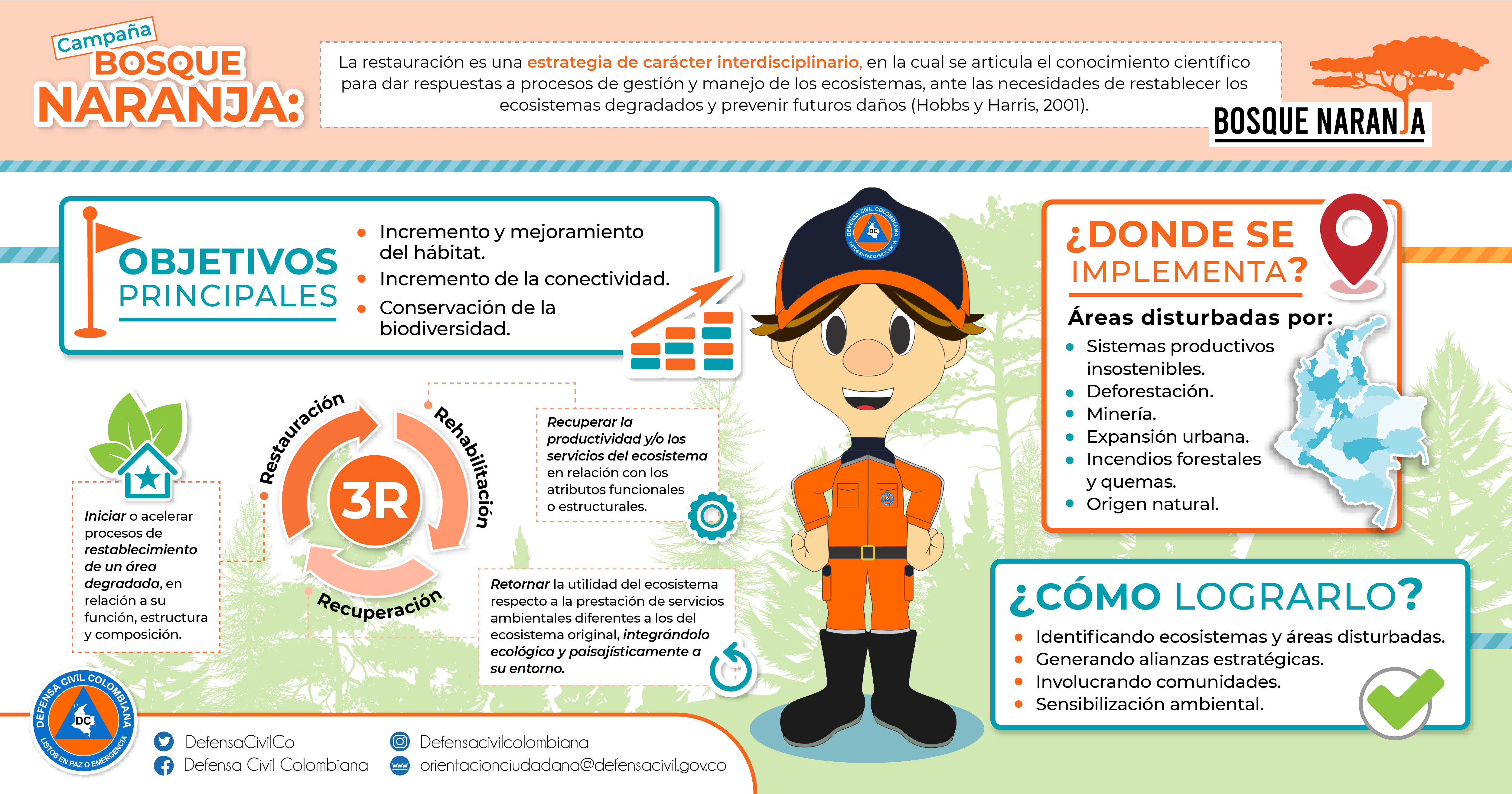 La Defensa Civil Colombiana continúa con su campaña Bosque Naranja